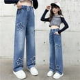 thumbnail image 2 of Huanglei Girls Jeans Pants Straight Leg Denim Pant High Waist Elastic Band Casual With Pockets Kids 6 14Y, 2 of 9