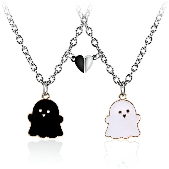 DESIGNICE 2026 New 2Pcs Lovely Magnetic Love Heart Ghost Pendant Necklace Set for Women Men Best Friend Enamel Mutual Attract Magnet Couple Matching Necklace Jewelry Birthday Gift