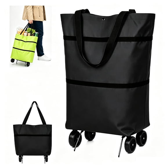 Foldable Shopping Cart with Wheels, Portable 2-in-1 Rolling Shopping Bag, Reusable Waterproof Trolley Collapsible Grocery Shopping Tote Bag Cart with Wheels for Farmers Supermarket Laundry Travel