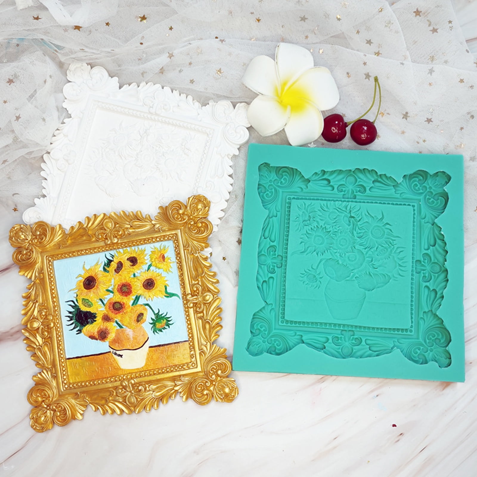 Square Frame Molds Epoxy Resin Vintage Picture Frames Silicone Fondant Photoes Frame Moulds for Home Office Decorations