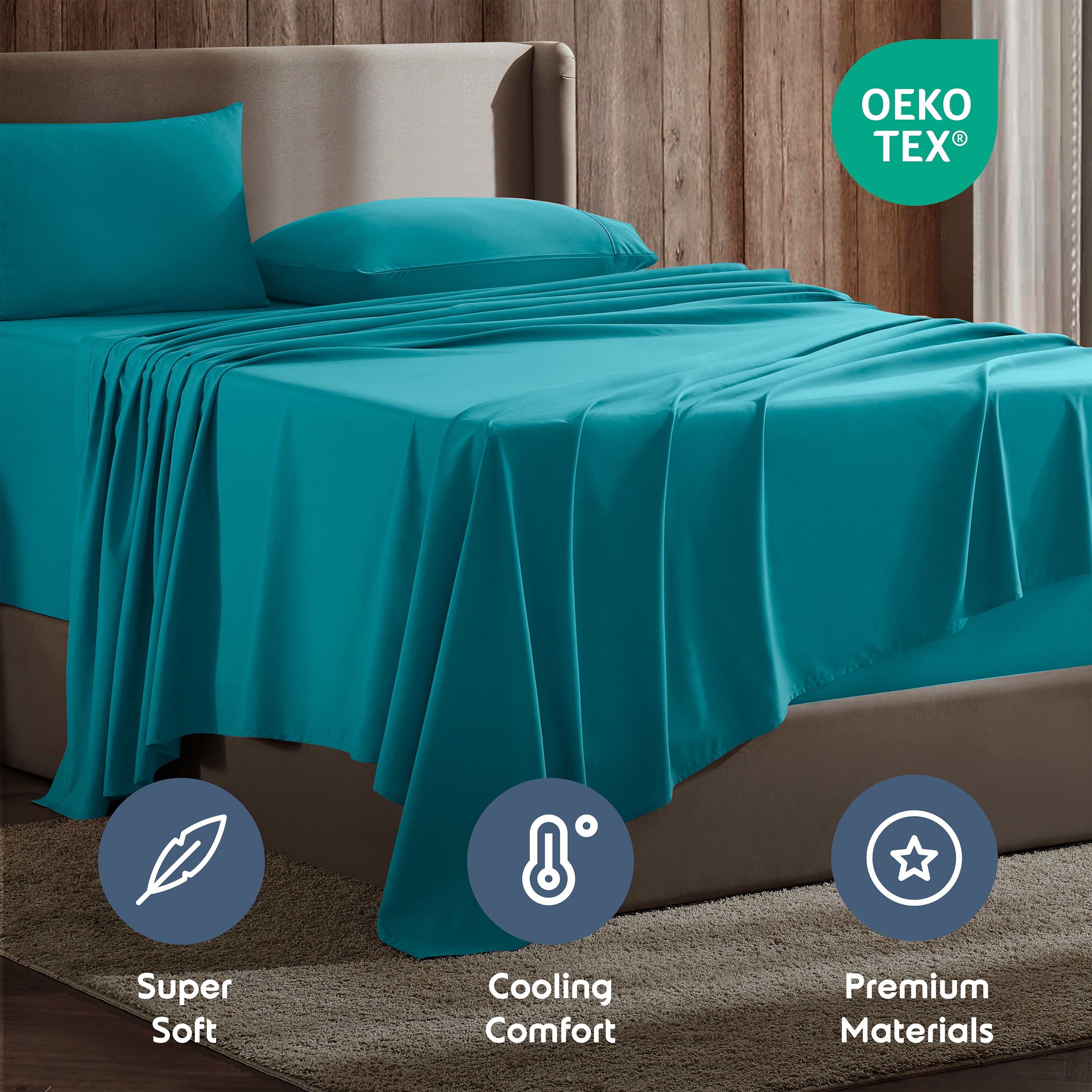 Lammaloe King Sheets Set, Hotel Style Deep Pocket 4 Piece Bed Sheets, Luxury Soft Microfiber Sheet Sets, Teal Blue
