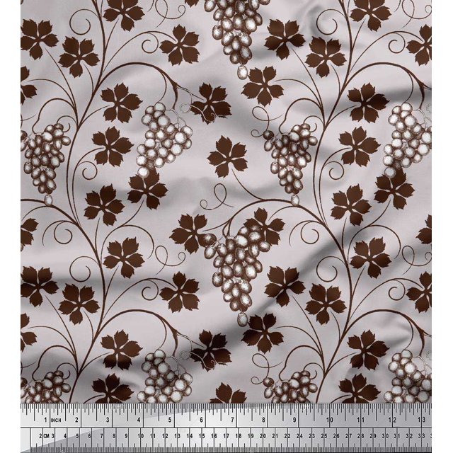 Pomme Poly Georgette Tissu Feuilles & Raisins Fruits Tissu Imprimé par la Cour 52 Pouces de Large