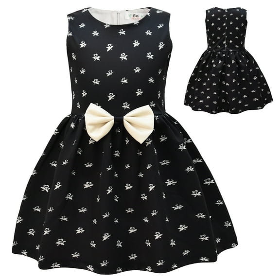 Girls Black Sleeveless Dress Halloween Casual Party Dress 3-8 Year