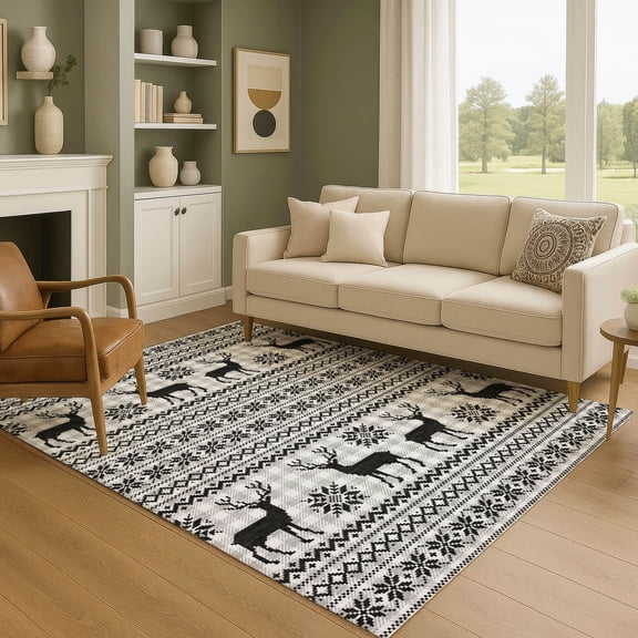 Addison Rugs Mayfield Premium Machine Washable Transitional Holiday Silver Rectangle Rug, 10' x 14'