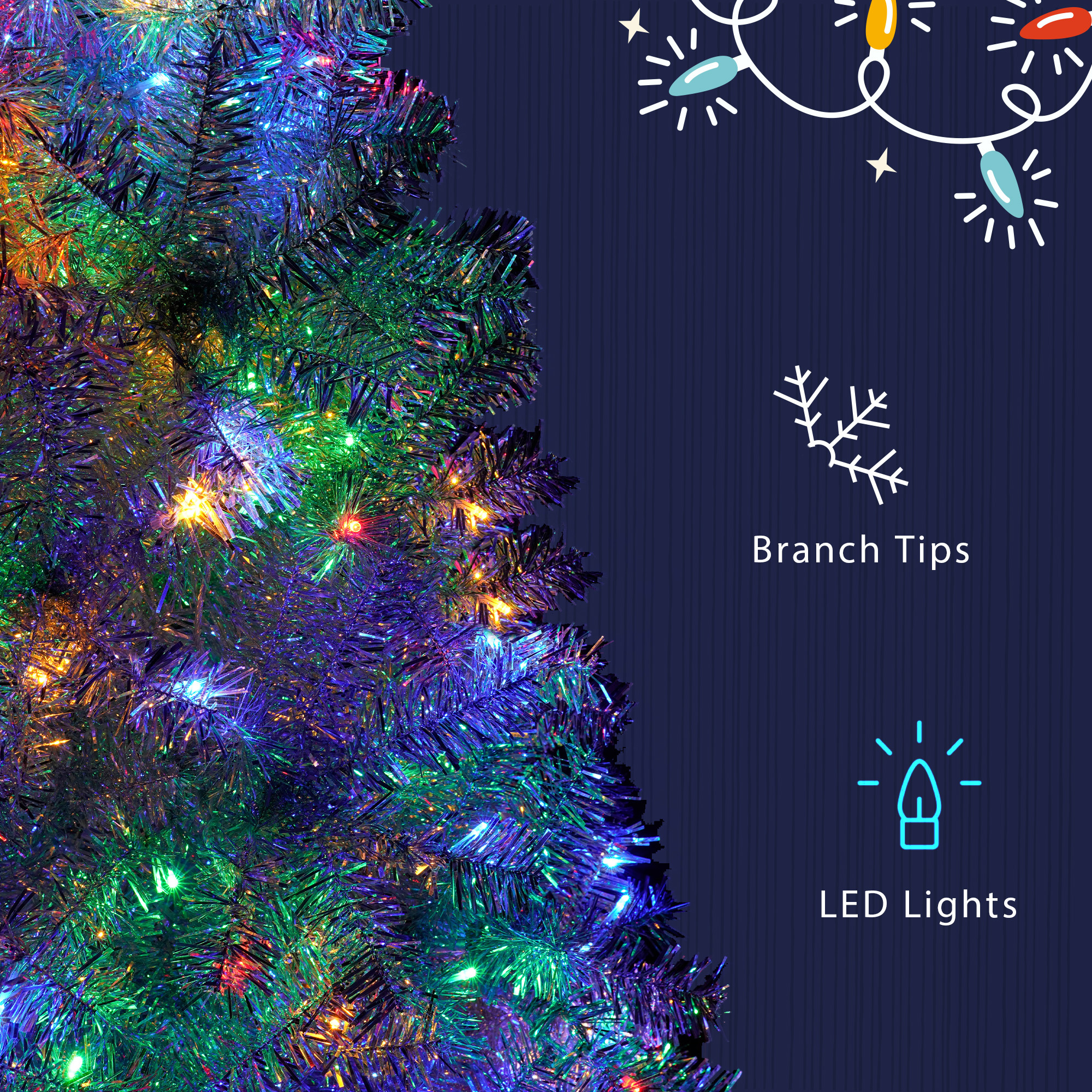 Alvantor 6Ft Pre-Lit Artificial Christmas Tree Hinged Full Tree with 300 LED Lights for Holiday Decoration Sliver
