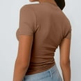 thumbnail image 4 of MIXUE Womens Summer Tops Summer Solid Color V Neck Short Sleeve Sexy Slim Fashion T Shirts Holiday Wear,Brown,XL, 4 of 5