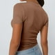 thumbnail image 4 of Camiseta de manga corta y cuello en V lisa para mujer, poliéster y spandex, estilo informal y sexy, tallas S-XL, 4 of 5