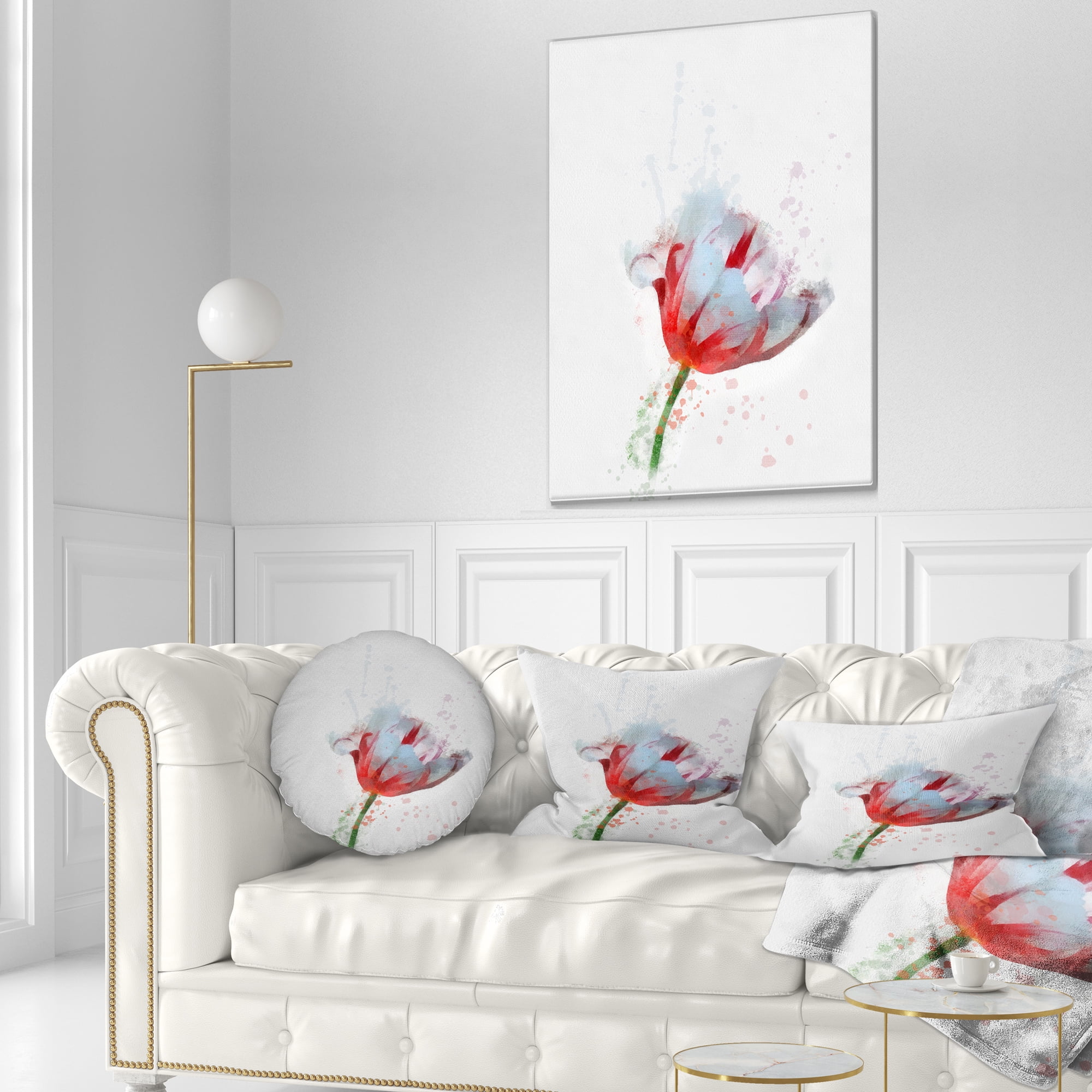 Designart Beautiful Red White Flower Sketch - Floral Throw Pillow - 12x20
