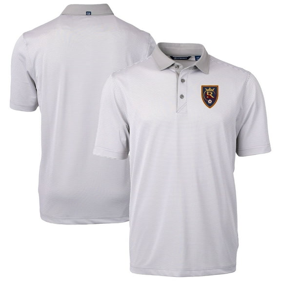 Men's-Cutter & Buck  Gray Real Salt Lake Virtue Eco Pique Micro Stripe Recycled Polo