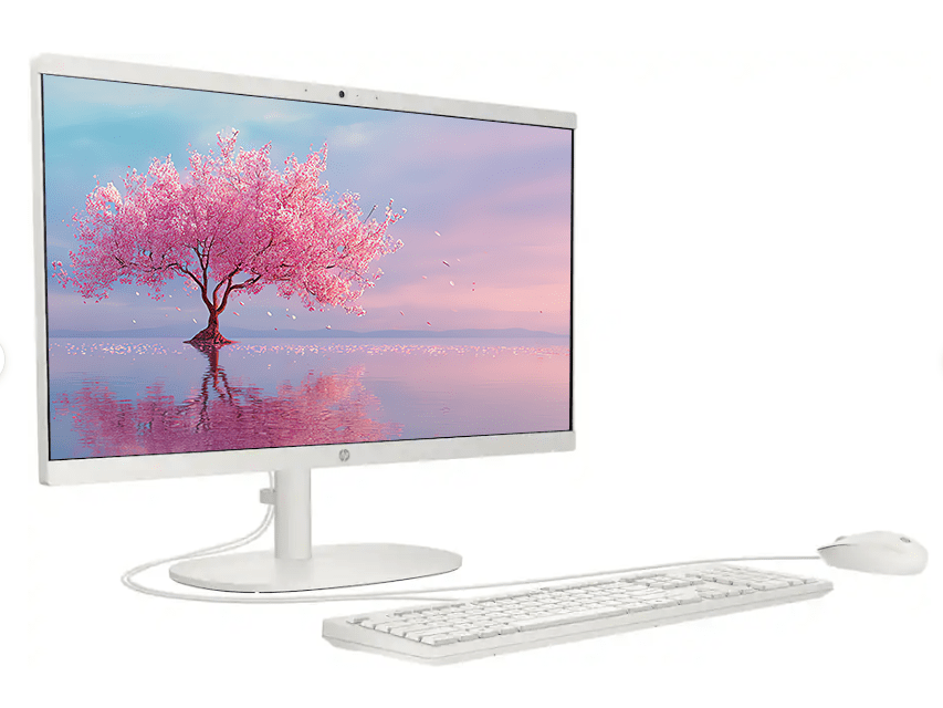 HP 21.5" FHD All-in-One Laptop Desktop Computer, Intel Quad-Core Processor, 16GB RAM 640GB Storage (128GB SSD+512GB External), Windows 11, Wired Keyboard & Mouse, PLUSERA Earphones, Cashmere White