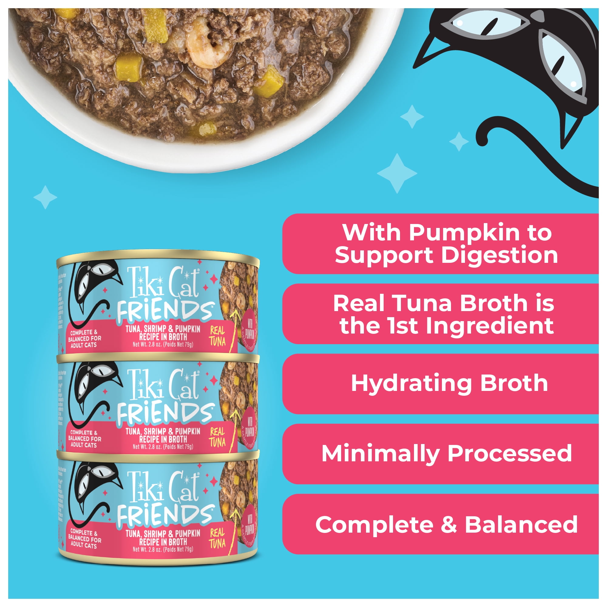 (2 pack) Tiki Cat Friends Tuna, Ocean Whitefish & Pumpkin, 2.8 oz can