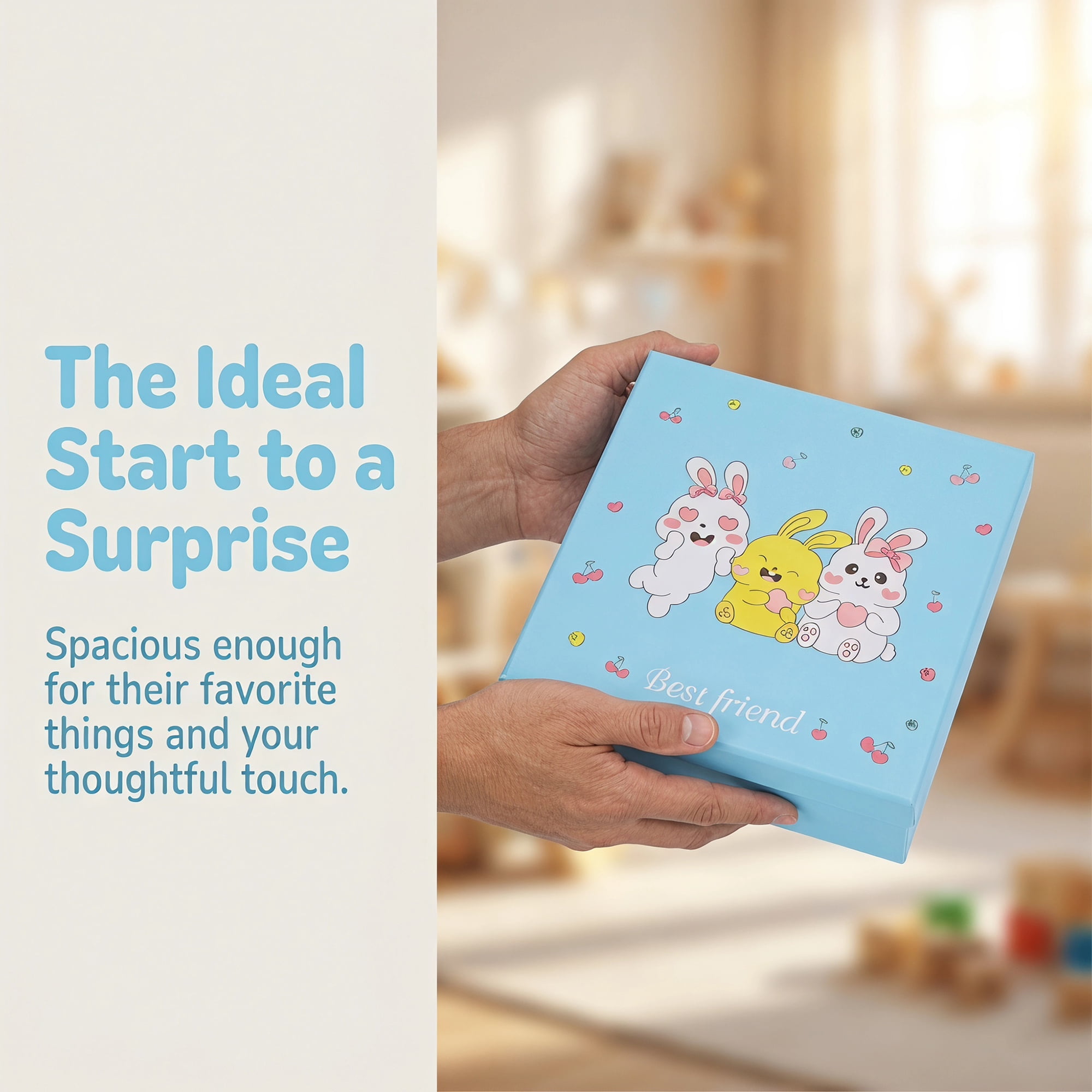 Unique Bargains Cute Cartoon Present Gift Box with Lids Blue 7.9"x7.9"x3.9"