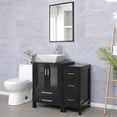 thumbnail image 4 of Eclife 36"W x 20"D x 32"H Black Bathroom Vanity Cabinet Sink Combo White Square Tempered Glass Vessel Sink with Side Cabinet with Faucet Drain High Definition Mirror Set, 4 of 14
