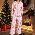 thumbnail image 3 of Women's Breathable Christmas Pajamas Set Long Sleeve Button Shirt and Stretch Pants Ensemble for Home Comfort, 3 of 9