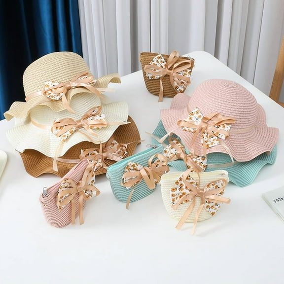 Yoyauz Straw Hat Girl Kids Sun Hat Summer Beach Hat Straw Pocket Set For Outdoor Activities