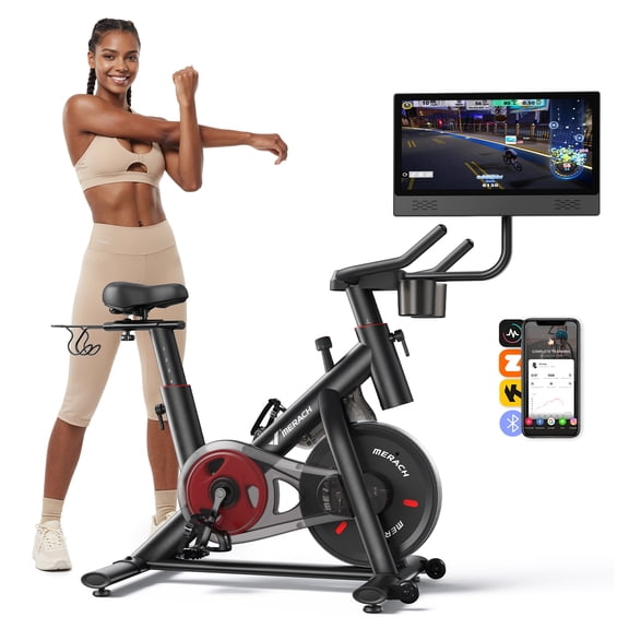 MERACH Stationary Exercise Bike with 1080P HD screen Low Noise for Indoor Workout Cycling Bike with 330lbs Weight Capacity Flywheel Weight 40lbs