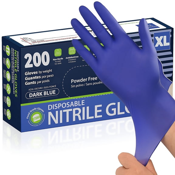 Greenpod 200PCS X-Large  Disposable Nitrile Gloves, Food Safe, Latex-Free Powder-Free, Kitchen Rubber Gloves for Cooking and Cleaning（Dark Blue）