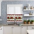 thumbnail image 6 of Christmas Poinsettia Kitchen Curtains and Valances Set, Winter Bells Green Leaf Retro Rod Pocket Window Valance 18 Inch Window Curtain Panels for Living Room Bedroom Laundry, 27.5x24in, 3 Pieces, 6 of 7