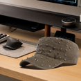 thumbnail image 5 of Byfri Studded Cadet Cap Khaki Cotton Adjustable Flat Top Hat for Men Women Streetwear, 5 of 7