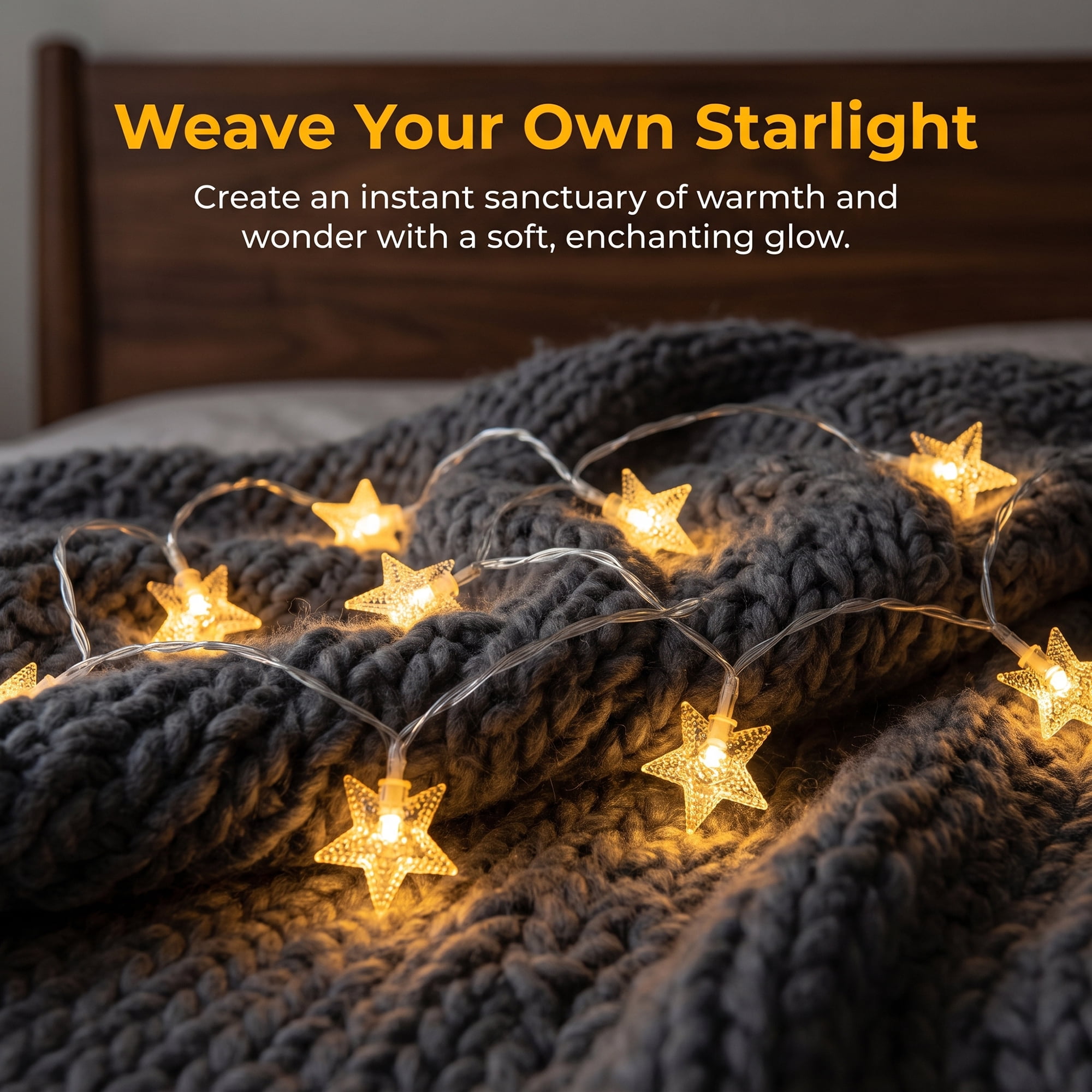 Unique Bargains 3D Star Lights with Flexible Design 6.6 ft Warm White Battery Operated