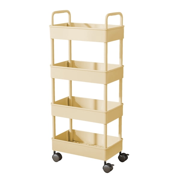 Carrito de cocina de 4 niveles con reposabrazos y ruedas, organizador multiusos para baño y sala de estar, carrito multiusos de plástico con estantes ventilados, solución de almacenamiento para casas