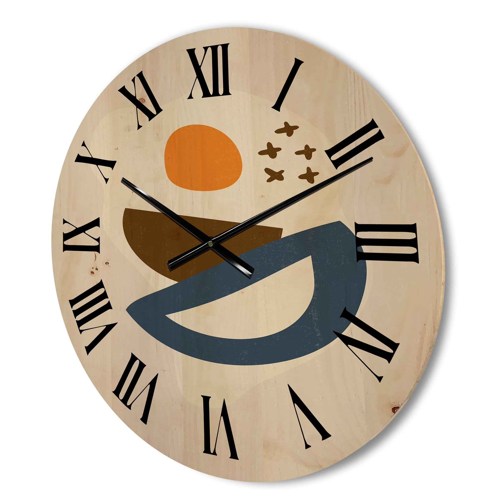 Designart 'Abstract Moon and Sun Geometric Print I' Modern Wood Wall Clock