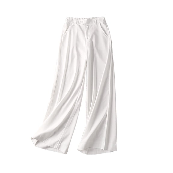 REALiKUN Women Wide Leg Linen Capri Pants High Waisted Cropped Palazzo Work Pants High Waist Business Casual Loose Dress Pants