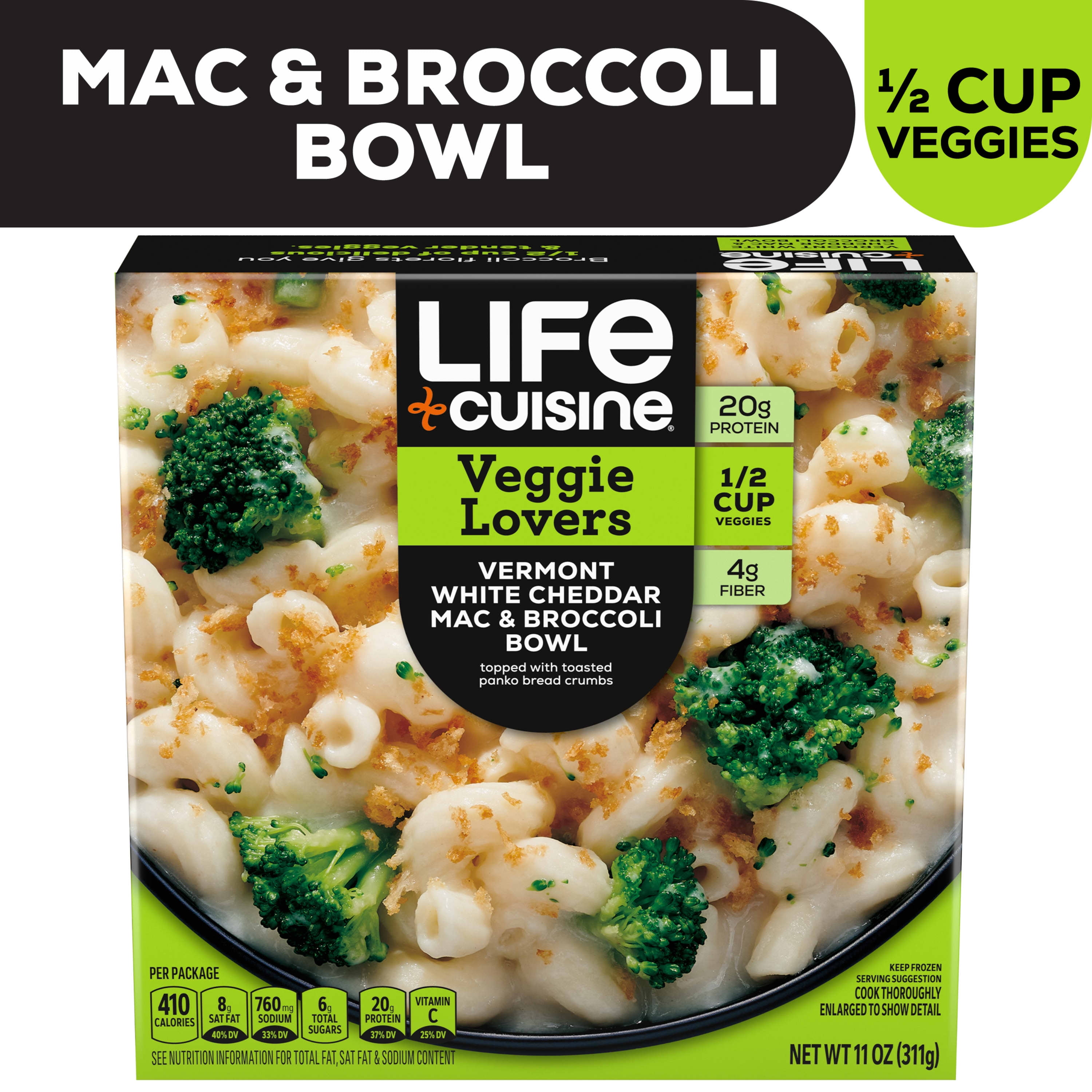 Life Cuisine Vermont White Cheddar Mac and Broccoli Bowl Meal, 11 oz (Frozen)