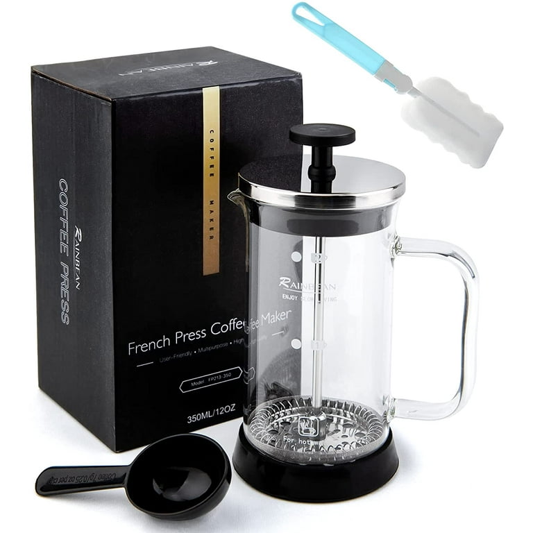 Cafetiere Coffee Maker 2 Cups/350ml, Small French Press Coffee Maker - Heat  Resistant Stainless Steel Filter Coffee Press (Glass Body & Glass Handle),