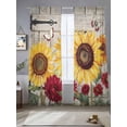 thumbnail image 2 of Red Yellow Sunflowers Sheer Curtains 96 Inch Length 2 Panels Set Window Treatments, Retro Rustic Barn Doors Butterfly Brown Rod Pocket Semi Curtains for Living Room/Bedroom/Kitchen, 104"W x 96"L, 2 of 7