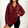 thumbnail image 4 of hlysgo Womens Oversized Sherpa Hoodie Pullover Fuzzy Fleece Sweatshirt Plaid Fluffy Tops with Pockets Wine,S, 4 of 6