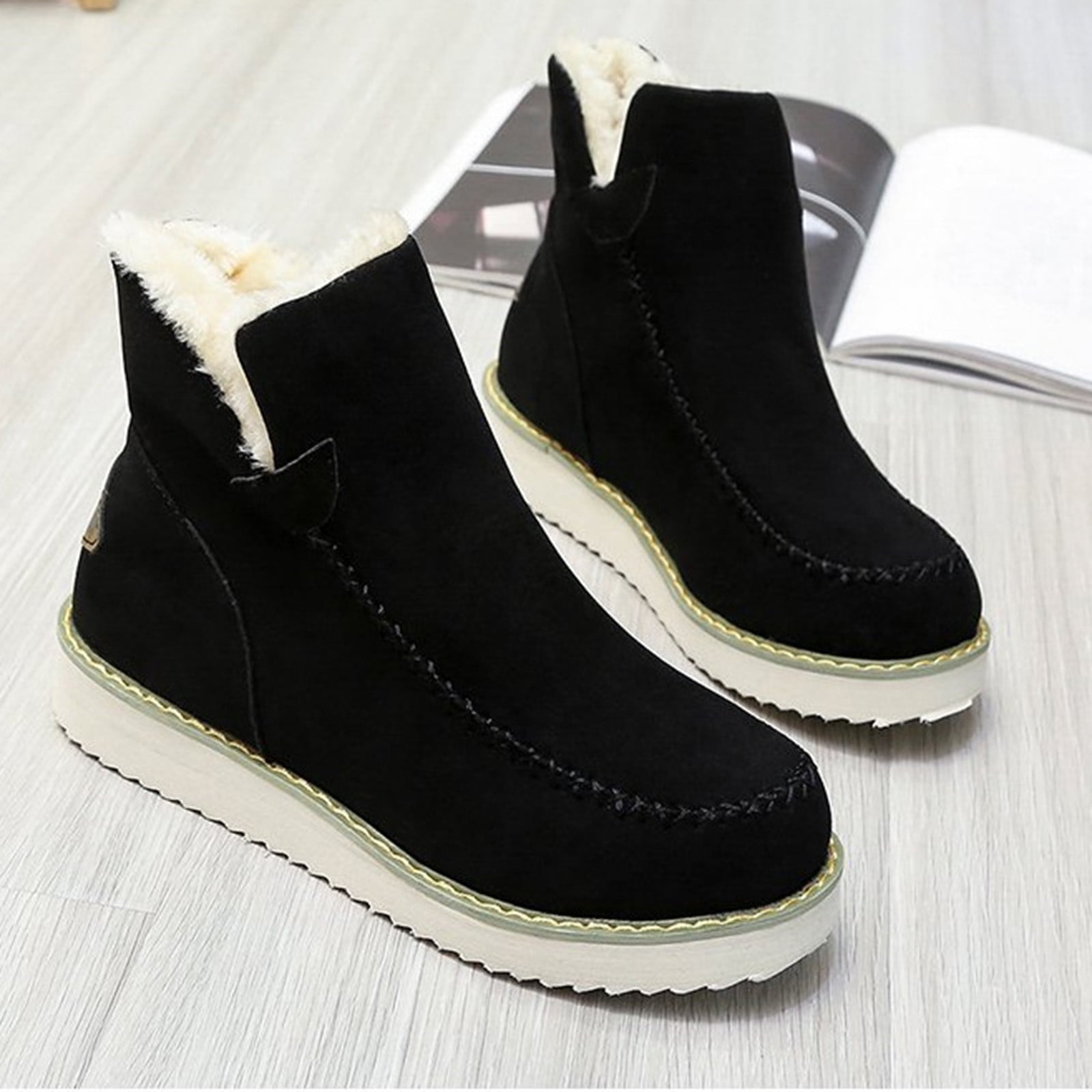 OKBOP Women's Low-Heeled Mid Calf Boots-Girls Boots Winter Womens Shoes Christmas Warm Fashion Square Toe Womens Boots