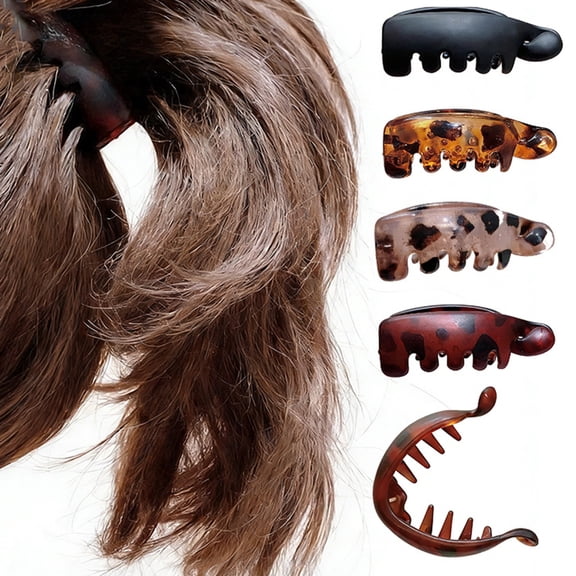 SmartBy 2PCS Minimalist Curved Banana Hair Clip, Non-Slip with Leopard Print, Vintage Style Durable Barrette for All Hair Types for Ponytails