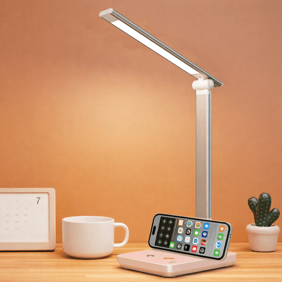 LED Desk Lamp with Night Light, , TYP-C Charging Port, 10 Brightness, 3 Color Modes, Dimmable Bedside Table Lamp for Bedroom, Touch Control,pink