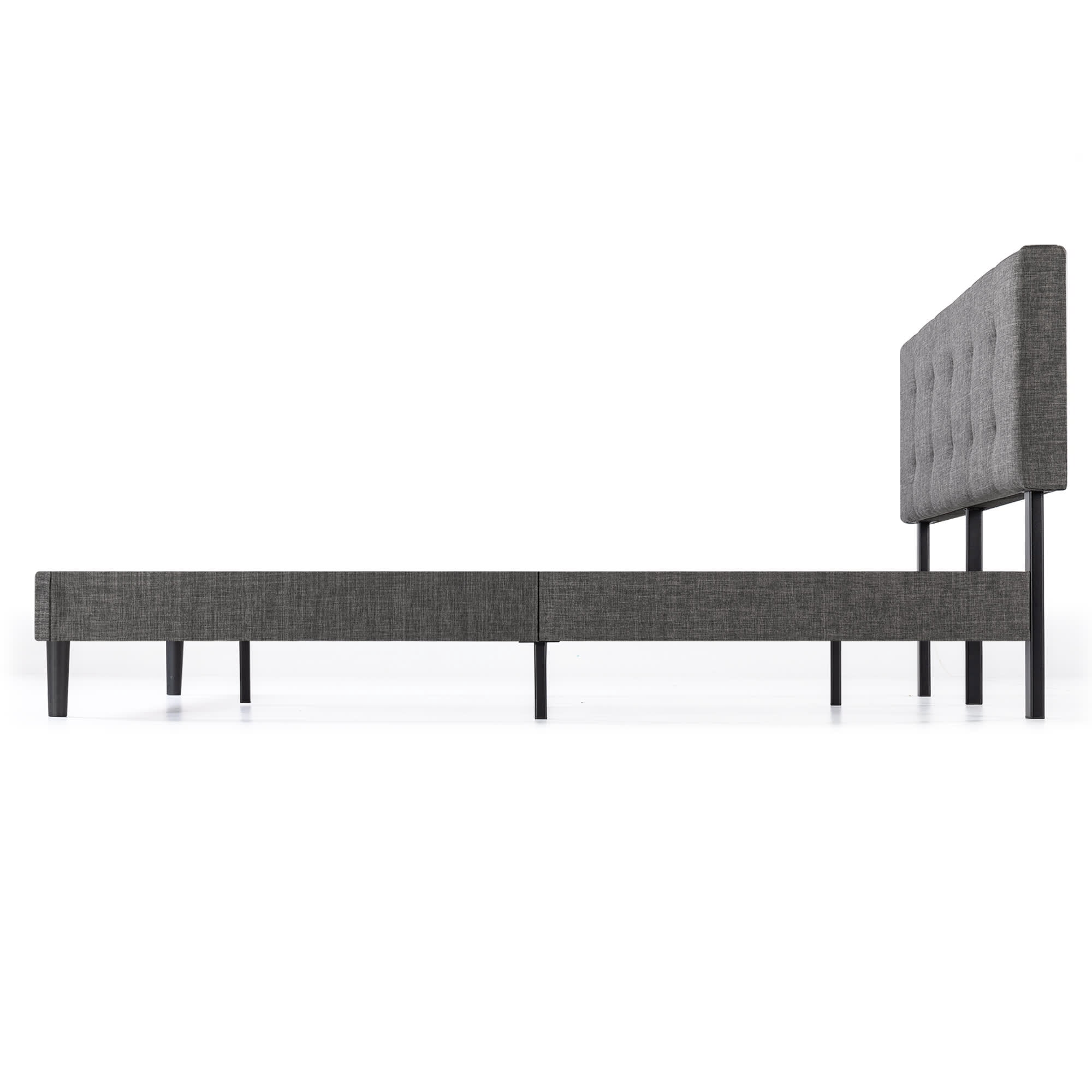 Mellow Nola Upholstered Platform Bed Frame with Headboard, Dark Gray, King
