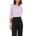 thumbnail image 4 of Blusa de satén INSPIRE CHIC para mujeres, casual elegante, cuello barco, manga 3/4, camisa de trabajo XL, púrpura claro y rosa, 4 of 6