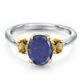 thumbnail image 3 of Gem Stone King 10K Two Tone Gold Blue Lapis and Yellow Citrine Engagement Ring for Women | 2.51 Cttw | Oval 9X7MM | Gemstone Birthstone | Size 6, 3 of 6