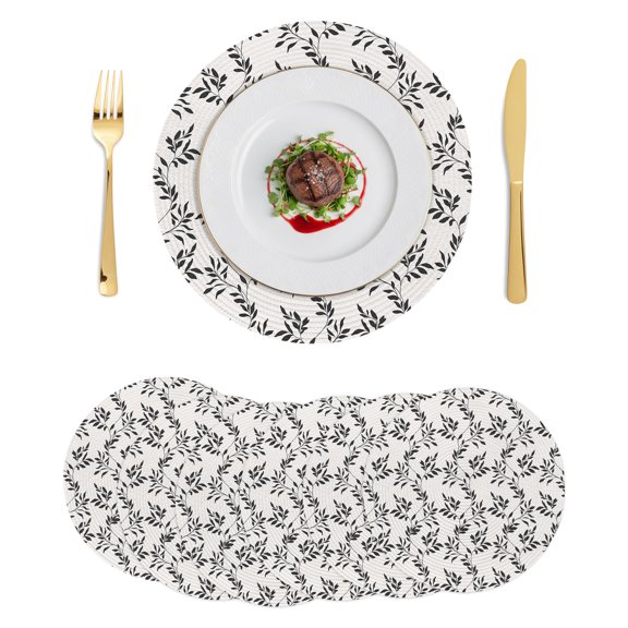 Round Placemats Black Leaves 15 inch Set of 6 Table Mats for Dining Table Leaf Branches Plants Heat Resistant Non-Slip Kitchen & Home Decorative Place Mat Set