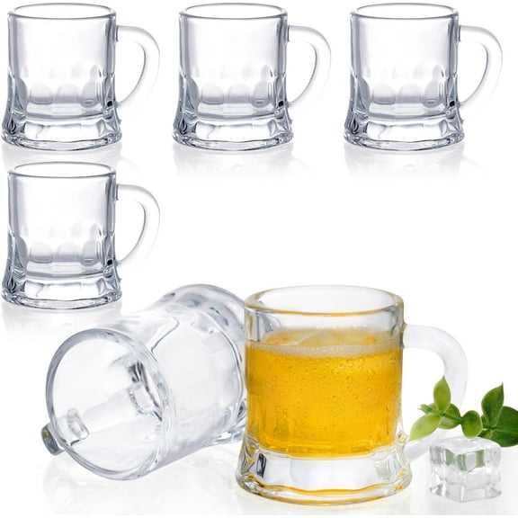 2 OZ Mini Beer Mug Shot Glasses with Handles, Mini Beer Shot Glasses for Party Christmas Birthday BBQ, Beers Mugs for Freezer Men Women Father Dad Beer Whiskey, Beers Mugs Bulk(6 PCS, Glass)