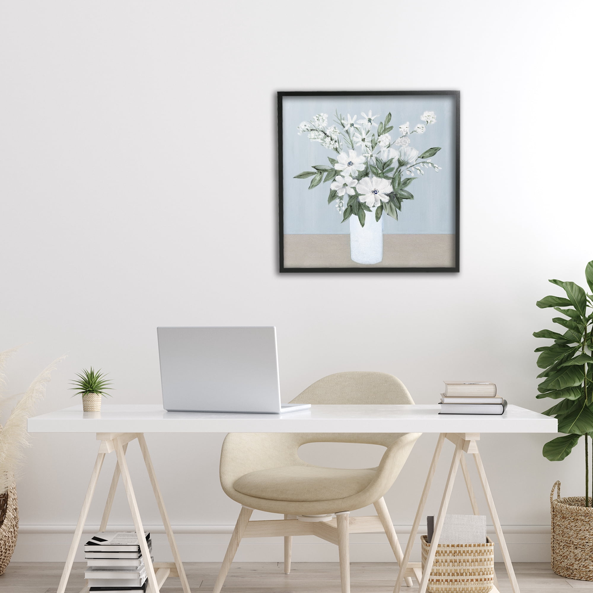 Stupell Industries Mixed White Blooms on Blue Black Framed Giclee Art, design by Marilyn Dunlap