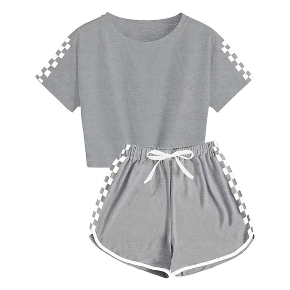 Soepste Girl Clothes Size 10-12 Kids Girls Summer Outfit Short Sleeve Top & Comfort Shorts Breathable Fabric(13-14 Years,Grey)