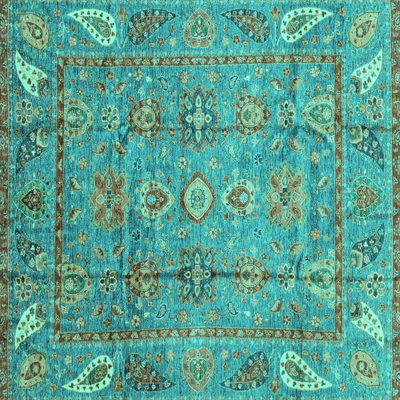 Ahgly Company Machine Washable Indoor Square Abstract Turquoise Blue Modern Area Rugs, 6' Square