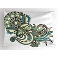 thumbnail image 1 of Henna Pillow Sham Hand Drawn Traditional Flower Arrangement Ornate Design Vibrant Colors, Decorative Standard Queen Size Printed Pillowcase, 30 X 20 Inches, Dark Brown Blue Green, by Ambesonne, 1 of 2