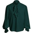 thumbnail image 1 of GigrtiJin Woman's Medieval Renaissance Steampunk Shirt Ruffle Long Sleeve Collar Solid Color Steampunk Pullover Tops, 1 of 6