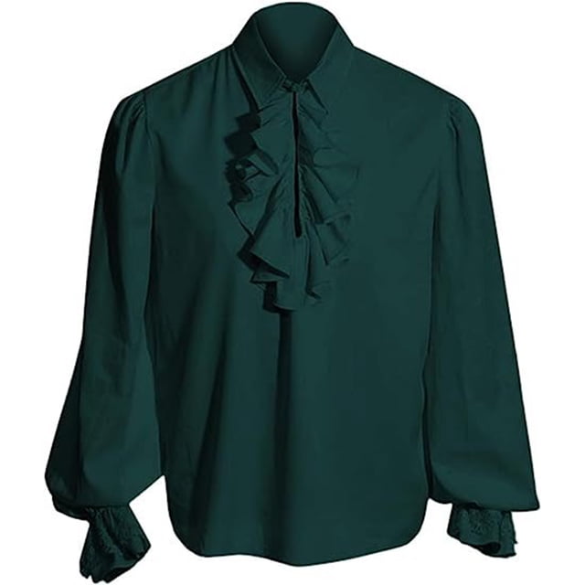 GigrtiJin Woman's Medieval Renaissance Steampunk Shirt Ruffle Long Sleeve Collar Solid Color Steampunk Pullover Tops