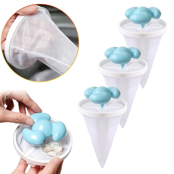 Lint Catcher for Laundry, 3PCS Reusable Pet Hair Filter Mesh, Floating Hair Removal Bag for Washing Machine, Lint & Debris Collector, Prevents Clogs & Easy Maintenance, Blue