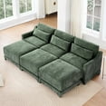 thumbnail image 2 of Newest 3-Seater Green Chenille Sofa with Movable Ottomans - Ergonomic Lumbar Pillow & Solid Wood Frame for Studies/Compact Spaces, 2 of 10