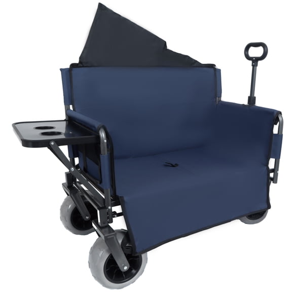 GDF Studio 3-in-1 Folding Wagon with Bench Seat, Heavy-Duty Capacity with Balloon Tires, Lightweight, Dark Blue