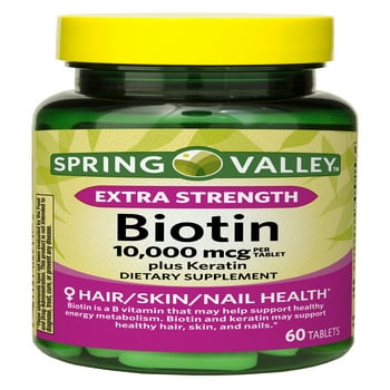 Spring Valley Extra Strength Biotin Plus Keratin s Dietary Supplement, 10,000 mcg, 60 Count