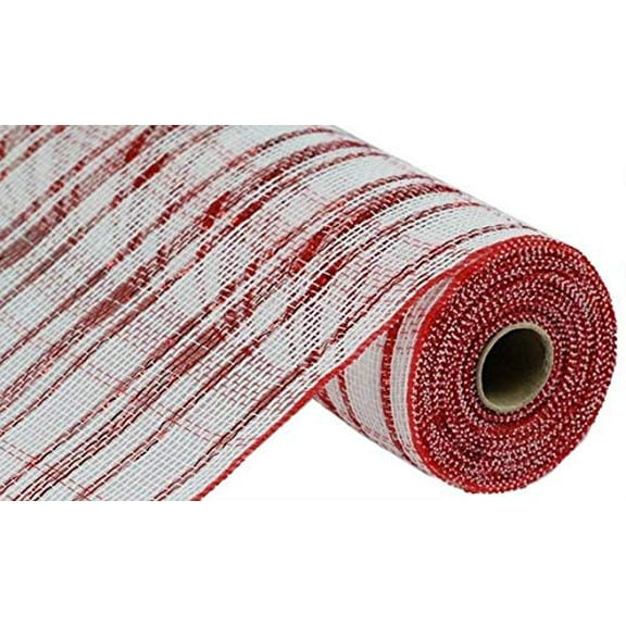 Faux Jute Deco Poly Mesh, Red White Check, 10 Inch x 10 Yard (30 Feet) RY831549